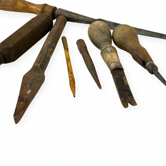 Vintage Woodworking Tool Lot Awls Chisels Gouge Tack Puller 12” - Rustic Decor - Picture 6 of 12
